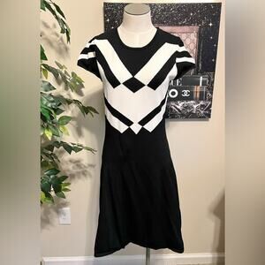 Beige by ECI Womens Black & White Stretch Knit Office Skater Dress Size Large